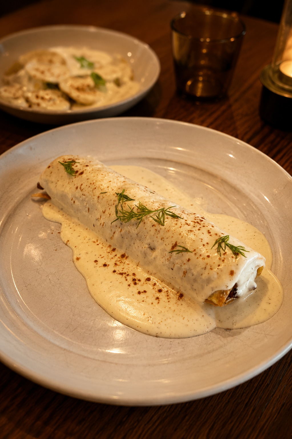 Canelón de sofrit payés with parmesan sauce at Aliño Ibiza