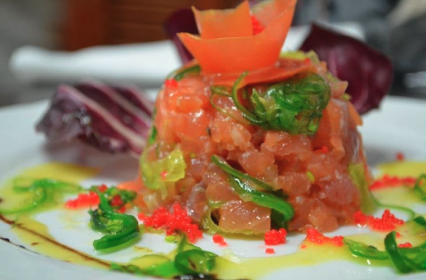 Salmon tartare served at El Naranjo in Santa Eularia, Ibiza.