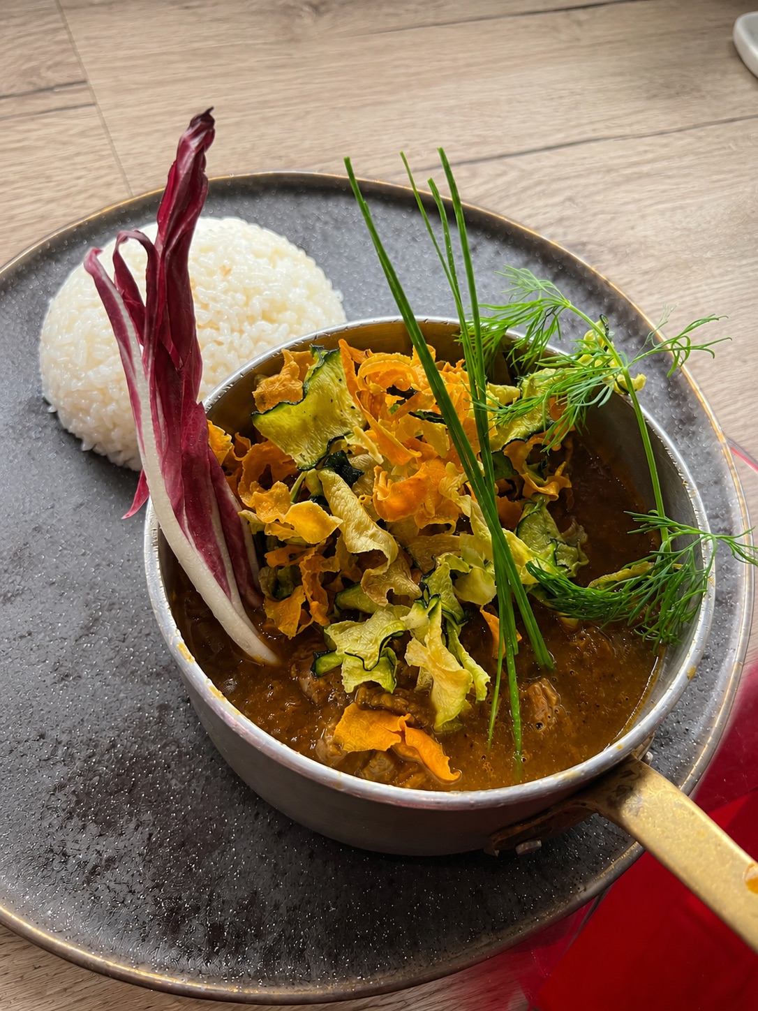 17 spices curry served with rice and vegetables at NAGAI Ibiza Japanese restaurant.