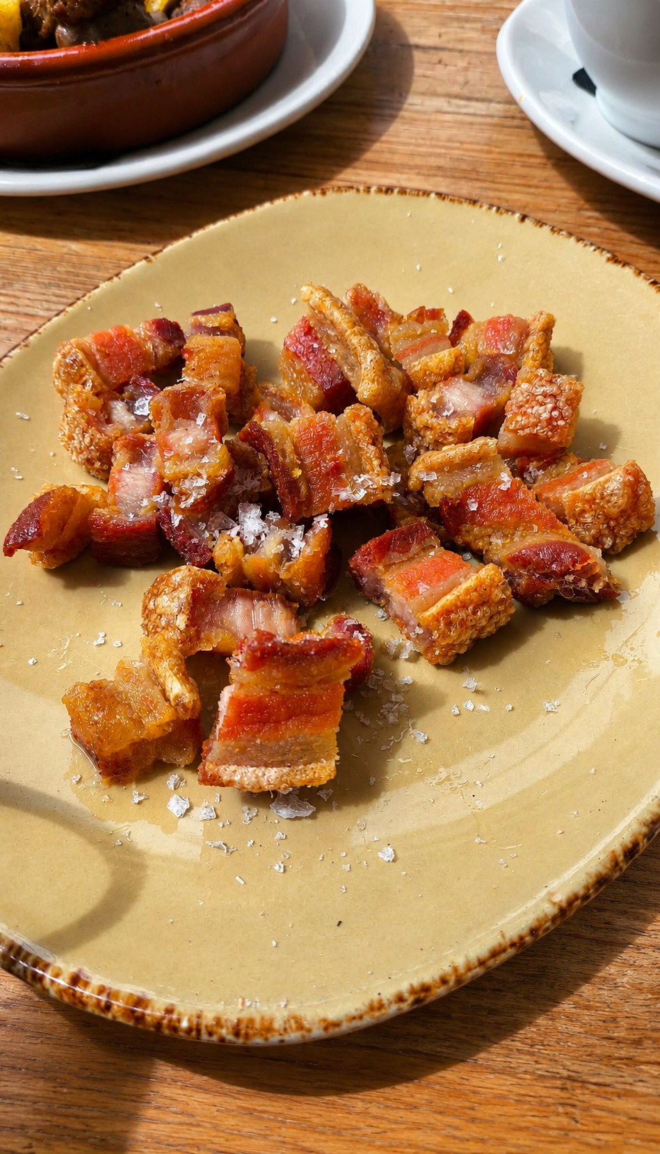 Crispy torreznos with sea salt at El Rincón de Pepe, a Spanish tapas restaurant in Santa Eulària, Ibiza.
