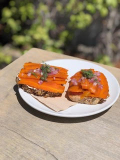 Not Salmon Toast with house-marinated carrot at Wild Beets in Santa Gertrudis.